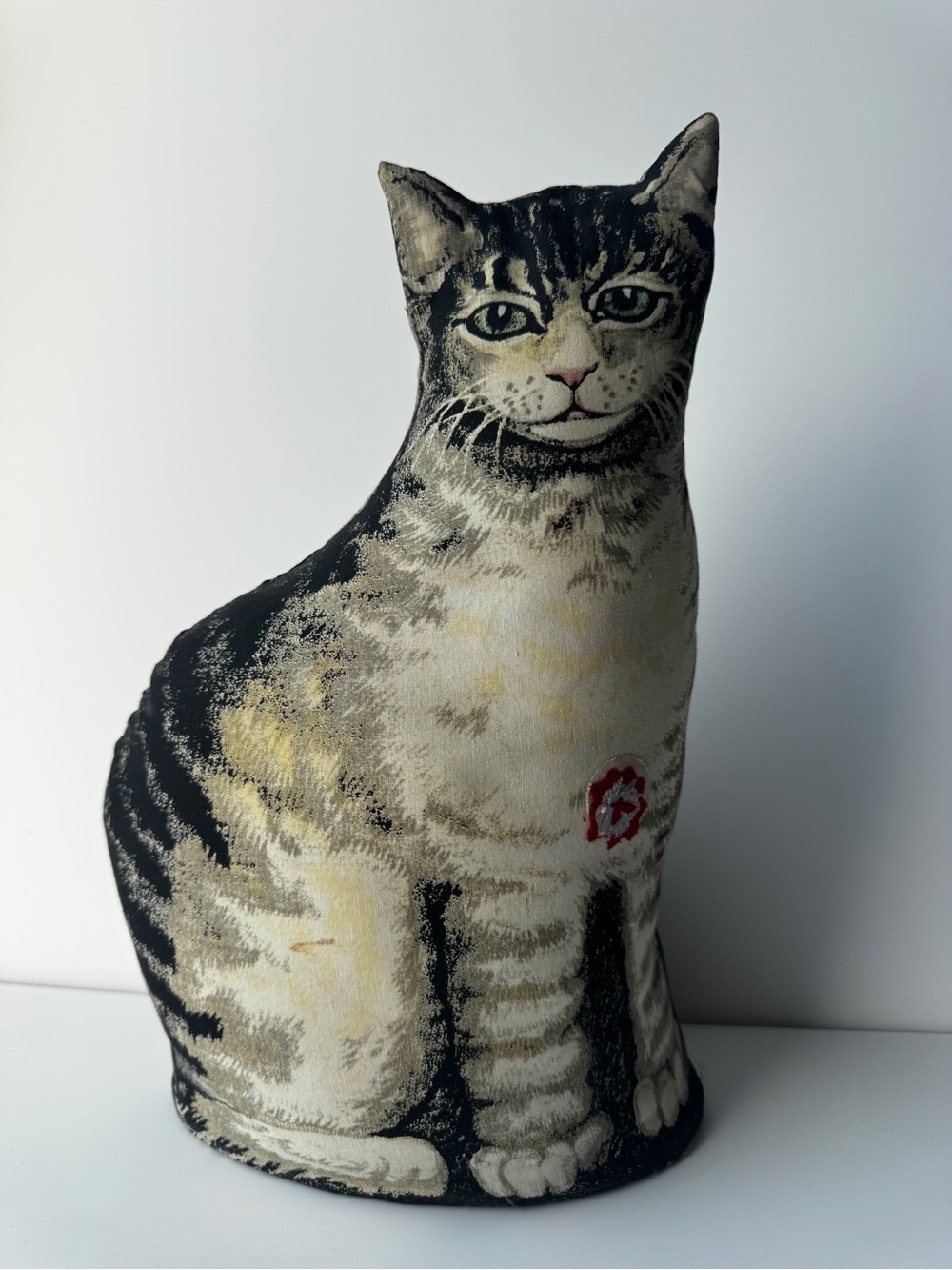 Decorative Tabby Cat Plush Doorstop - Beige & Black